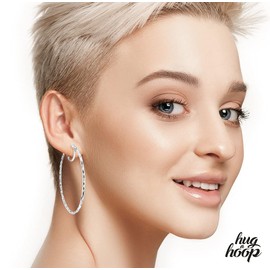 HUG A HOOP - 925 Sterling Silver Diamond-Cut Engraved Stripe Hoop Earrings, 2mm Click-Top Hoops 60mm