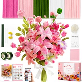 HHSarioneiro 550 Pcs Pipe Cleaner Flower Kit, Pink Complete DIY Flower Bouquet Making Kit, 5 Beautiful Colors, 15 Flower Designs with Step-by-Step Video Tutorials, for Teen Girls and Craft Lovers