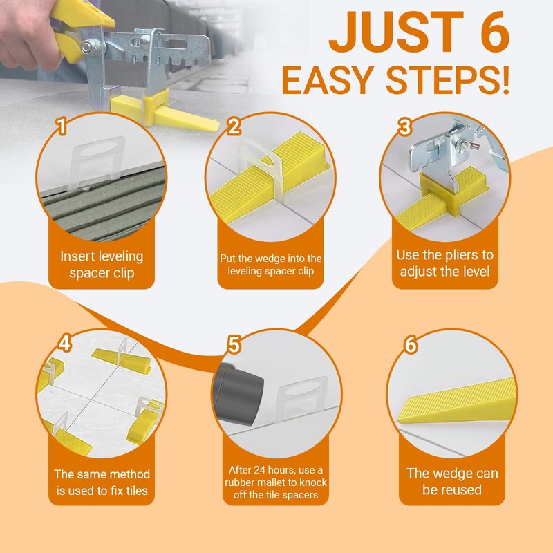1/8”Tile Leveling System Kit, 600pcs Tile Leveler Spacers Clips+150pcs Reusable