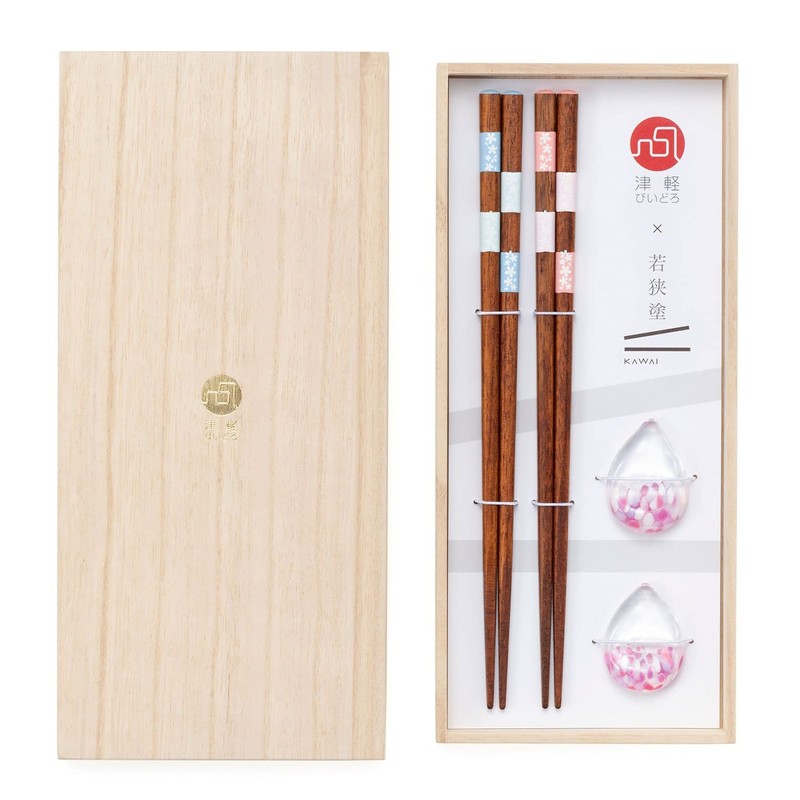 Aderia Tsugaru Vidro FS-75504 Wakasa Lacquer Chopsticks Gift Set, Sakura