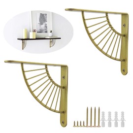 MOROBOR 2PCS Metal Craft Brass Bracket Floating Shelves Shelf Brackets Wall Hanging Decoration Sector Bracket for Home Office Restaurant Decor, Gold-14.5CM