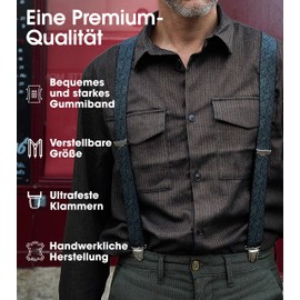 Pierrot Braces for Men Wide Made in Germany / France - Ultra Strong Elastic Band & 4 Extra Strong X-Clips - Adjustable Length up to 130 cm - Lifetime Guarantee, Purple Drawing Green, Unit size