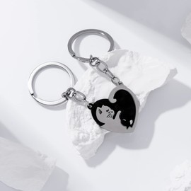 HANRESHE 2pcs Cat Couple Keychain Friendship Key Chain Cat Matching Keychain Friendship Boy Girl Gifts