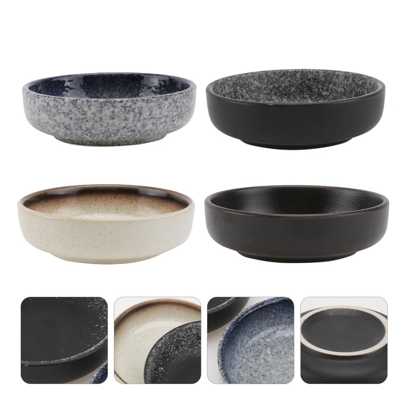 Cabilock Set of 4 Japanese Ceramic Plates, Sushi Plates, Anti