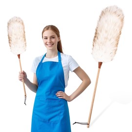 THARAHT Lamb Wool Duster Fluffy Long Handle Reusable for Cleaning Ceiling Fan,Pendant lamp, High Ceiling, Blinds, Furniture Feather Duster