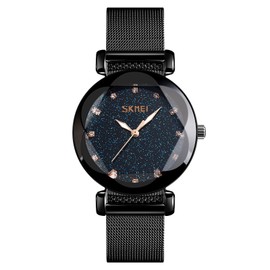 MASTOP Women Watches Fashion Sky Dial Analog Quartz Watches Magnetic Mesh Band Waterproof Wrist Watches for Women(Fashion/Black)