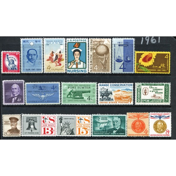 COMPLETE MINT SET OF POSTAGE STAMPS ISSUED IN THE YEAR 1961 BY THE U.S. POST OFFICE DEPT.