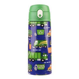 Oasis Stainless Steel Double Wall Insulated Kid's Drink Bottle with Sipper Straw 550 ml - Garbage Trucks