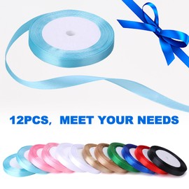 saerryor 12 Rolls Ribbon for Gift Wrapping Solid Colors, 10mm X 22m Each Polyester Present Ribbons Reusable Crafting Curling Ribbon String for Balloons Wedding Christmas Hair Bow Making