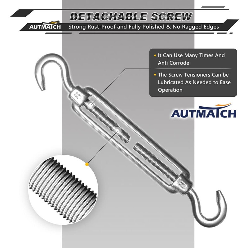 AUTMATCH M6 Turnbuckle Hook and Hook, Turnbuckle 304 Stainless Steel,