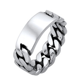 Kuzzoi Mens Ring Plate Link Look Band Ring Solid (7mm) Wide in 925 Sterling Silver Curb Link Look Masculine Ring for Men Ring Size 60-66, Sterling Silver