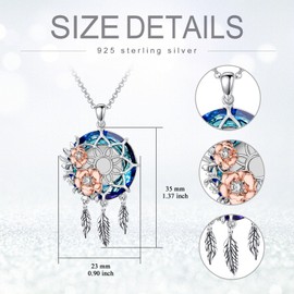 MBSUUH Dream Catcher Crystal Pendant Flower Urn Necklace Jewelry 925 Sterling Silver Keepsake Cremation Necklaces for Human Pet Ashes for Women（Abalone Shell）