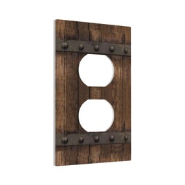 Rustic Farmhouse Brown Wood Barn Door Duplex Outlet Cover Country Single Wall Plate Decorative Electrical Receptacle Covers Faceplate for Kitchen Bedroom Bathroom Accessories 5" x 3"