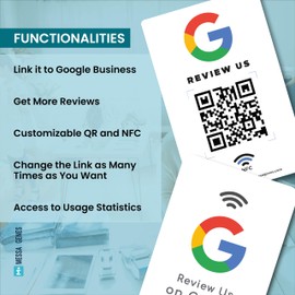 MESSAGENES PVC Card Rating on Google QR Code and NFC | Google Rating Stand | 1 Unit | Signs Rating NFC and QR Code | Google Review Card NFC | Google Rating Stand