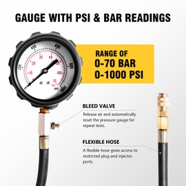 DNA MOTORING TU-15B Diesel Engine Compression Gauge Tester with Gauge & Adapters, Cylinder Pressure Meter Teste Tool Kit for Trucks Cars, TOOLS-00336