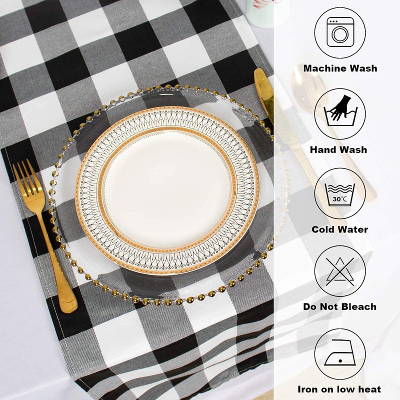 Table Runner White and Black Buffalo Plaid Table Runner Checkered