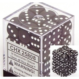 Chessex Black Opaque Dice 12mm D6 Set of 36 CHX25808