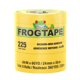 FrogTape 225 Gold Moderate Temperature Performance Grade Masking Tape, Medium-High Adhesion, 24mm x 55m, 6 Rolls per Pack