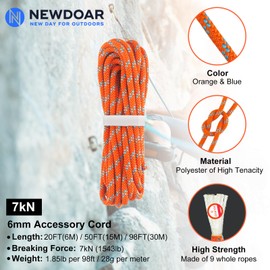 NewDoar 6mm High Strengte Cord Rope,wear-Resistant, Suitable for Sailing, Dinghy, Yachting for Camping