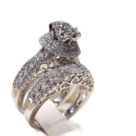 LRGKMCWTOB 2 Pcs High Luxury Jewelry Fashion 925 Sterling Silver Wedding Ring Set Eternal Love Collection Anniversary AAA Cubic Zirconia Solitaire Rings CZ Eternity Engagement Wedding Band (Size 7), Size 7