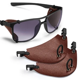 Removable side shields for sunglasses, leather side shields for protect your eyes (Dark brown)