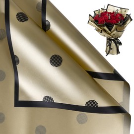NESCCI 20 Sheet Flower Wrapping Paper - Waterproof Floral Bouquet Wrapping Paper, Florist Supplies Packaging Paper for Wedding Birthday Gift DIY (Gold-Black dots)