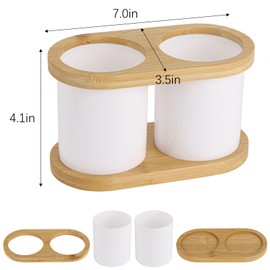 Toothbrush Holder Toothpaste Holder Stand Bathroom Countertop Organizer, 2 Slots Electric Toothbrush Holder Storage - Bamboo Tray