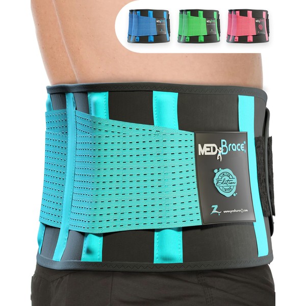 MEDiBrace Limited Edition Lumbar Support for Men and Women Sciatica Pain Relief 72-86cm Medium Sky Blue