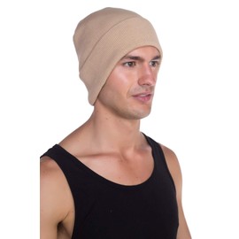 Top Level Beanie Men Women - Unisex Cuffed Plain Skull Knit Hat Cap, Khaki, One Size