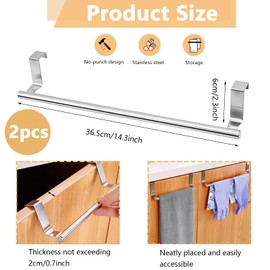 Sekonow 2 Pack Over Cabinet Door Towel Rack, 14" Kitchen Towel Holder, Stainless Steel Towel Bar Hand Towel and Dish Towel Holder for Kitchen Bathroom