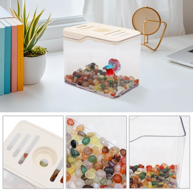 Betta Fish Tank, 0.25 Gallon Mini Plastic Quadrate Aquariums with