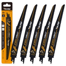 TOLESA 8/10 Thread Reciprocating Saw Replacement Blade, 8.9 inches (225 mm), Bimetal, Cobalt Saber Saw Blade, Woodworking & Metal, For Disassembly, 5 Pieces, Wood, Iron, Mild Steel Sheet Material, Aluminum, Brass, Copper, PVC