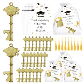 50 Sets Graduation Party Favors for Guests Class of 2025 Graduation Cap Bottle Opener Keychains with Thank You Cards and Organza Bags College Celebration Graduation Supplies