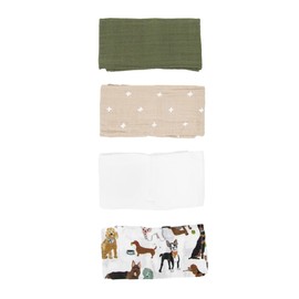 Little Unicorn Cotton Muslin Squares 4 Pack | Nursing, Burping, Feeding, Wiping, Spills | Super Soft and Lightweight Blanket for Baby Boys and Girls | 27.5” x 27.5” | Woof Set