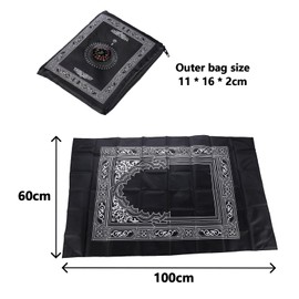 NIYATA Portable Muslim Prayer Mat with Compass Prayer Mat for Travel 60x100cm Foldable Prayer Mat with Bag Black Windproof