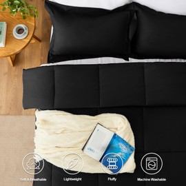 CozyLux Full Size Comforter Sets - Black Comforter Full Size, 3 Pieces Box Stitched Bed Set for All Seasons, Soft Lightweight Bedding Sets with 1 Down Alternative Comforter and 2 Pillow Shams