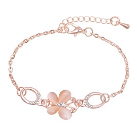 Deelfel Women's Pink Gold Cute Butterfly Butterfly Bracelet, Zirconia, 18k Plating, Thin Chain Bangle, Adjustable Size, Party, Fashion, Present (Pink Gold), Stainless Steel, moonstone