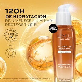 LBEL  Crema Facial Lumi-Age Antiedad AM 30 ml, Hidratante y Nutritiva, Reduce Lneas de Expresin, Mejora Firmeza y Luminosidad, 120H de Hidratacin,... 