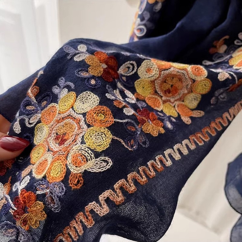 Lutesa Women's Large Stall, Ethnic Style, Embroidered, Floral Pattern, Scarf,