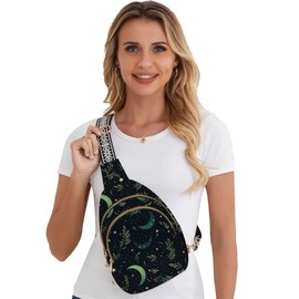 Yrebyou Moon Small Sling Bag for Women Leather Sling Crossbody Bags Travel Chest Daypack Adjustable for Casual Outdoor