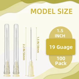 100 Pack 19 Gauge 1.5 Inch Needle, Disposable Luer Lock Needles for Scientific Lab and Industrial Dispensing, Individually Wrapped