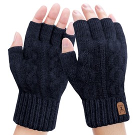 YouGa Fingerless Gloves for Men - Winter Knitted Gloves Thermal Fingerless Gloves Unisex for Outdoor Working Driving Running Cycling (NavyA)