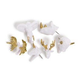 U Brands Gold and White Assorted Animal Head Push Pins Set, Office Supplies, Six Styles, 12 Count