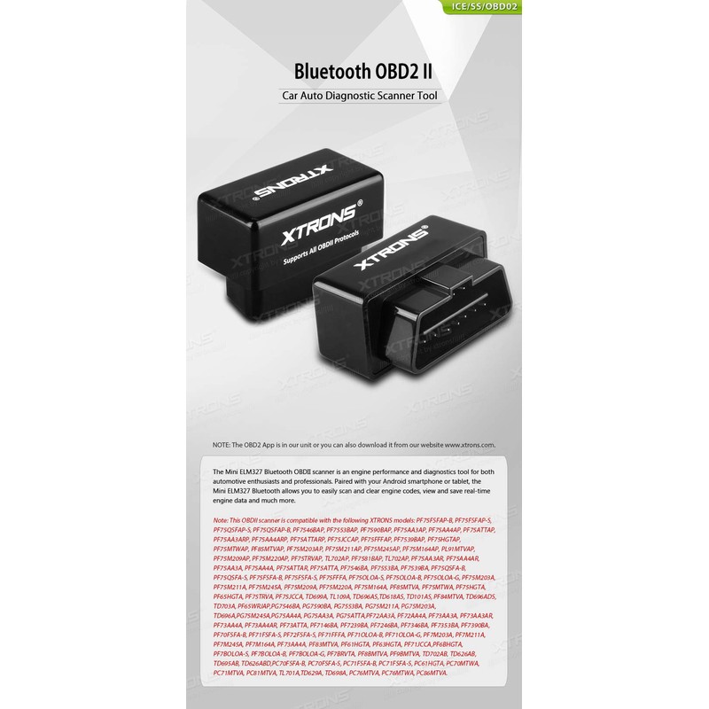 (OBD02) XTRONS OBD2 Bluetooth ELM327 Automotive Fault Diagnostic Device OBD2