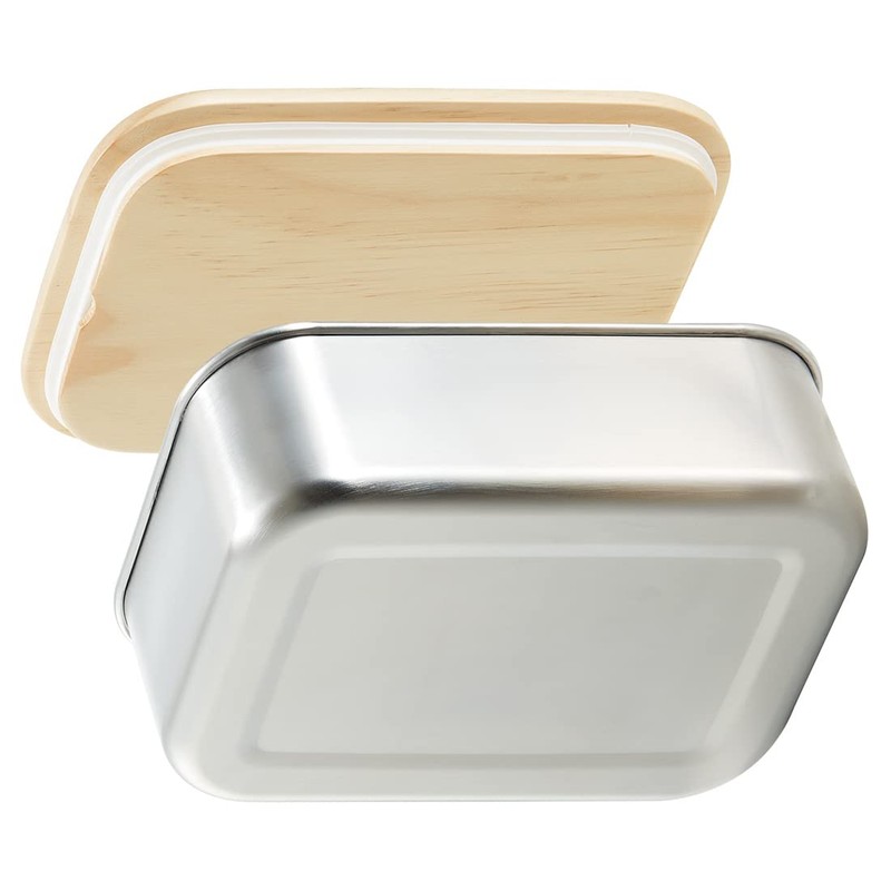 Skater STLBT9B-A Stainless Steel Lunch Box with Wooden Lid, 1-Tier,