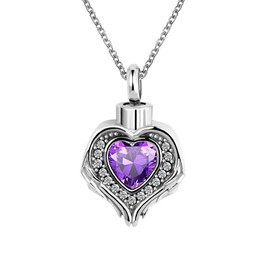 KunBead Jewelry February Birthstone Heart Urn Ashes Pendant Memorial Keepsake Necklace for Cremation Ashes into Necklace