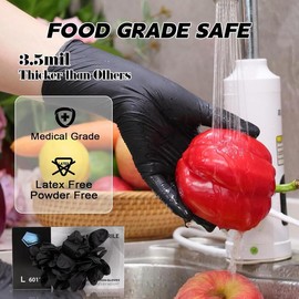 3.5mil Thick, 100PCS Black Nitrile Gloves: Powder-Free for Cleaning, Medical, Food Prep & More - Size: Large