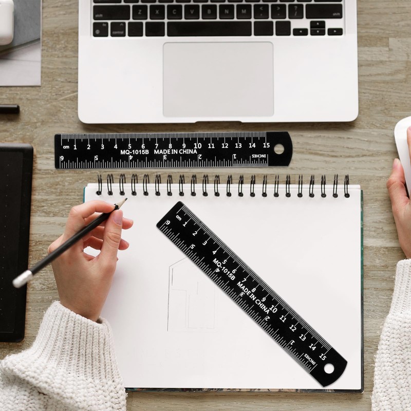 15cm Metal Ruler, 2 Pack Straight Ruler Dual-Scale Stainless Steel