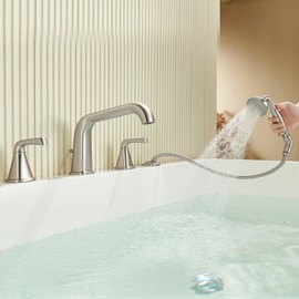 Bathtub Faucet Brushed Nickel Brass Bathroom 4 Hole