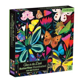Mudpuppy Butterflies Illuminated 500 Piece Glow in the Dark Family Puzzle from Mudpuppy - 20" x 20" Glow in the Dark Puzzle, Perfect Family Activity, Ages 8+